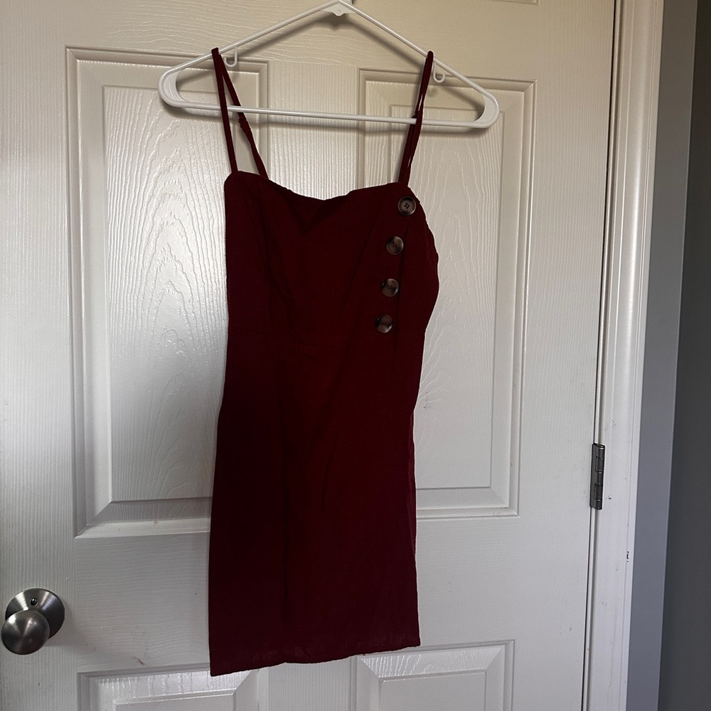 Elegant Burgundy Button-Detail Dress